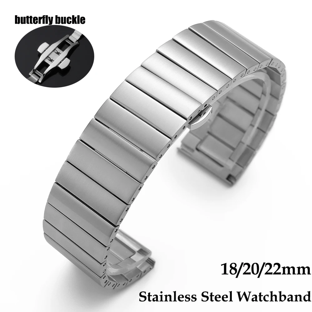 Pulseira de Relógio em Aço Inoxidável Sólido 18mm 20mm 22mm com Liberação Rápida, Bracelete de Metal Escovado Prateado, Acessório Universal para Relógios