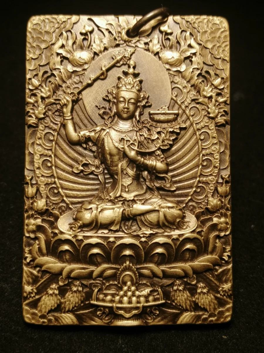 Si Pei bronze carving natal Buddha card texture square card eight guardian Manjushri void thousand hands jewelry micro thangka h