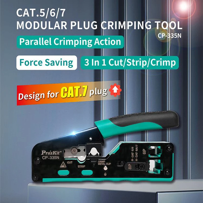 Pro\'skit CP-335N CAT7 Modular Plug Crimping Tool Network Crimping Plier Cable Clamp RJ-45 RJ11/RJ12 Wire Stripper