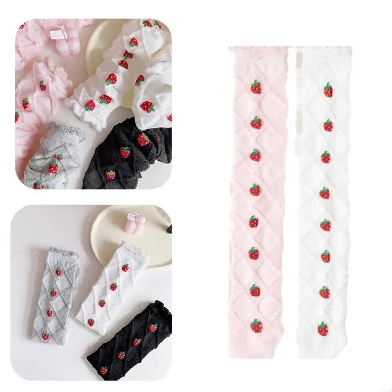 B2QD أنيقة الفتيات على الجوارب ركبة جميلة الفراولة الجوارب جوارب المرح والمرح الطويل الطويل للأعمار 3-8T #5