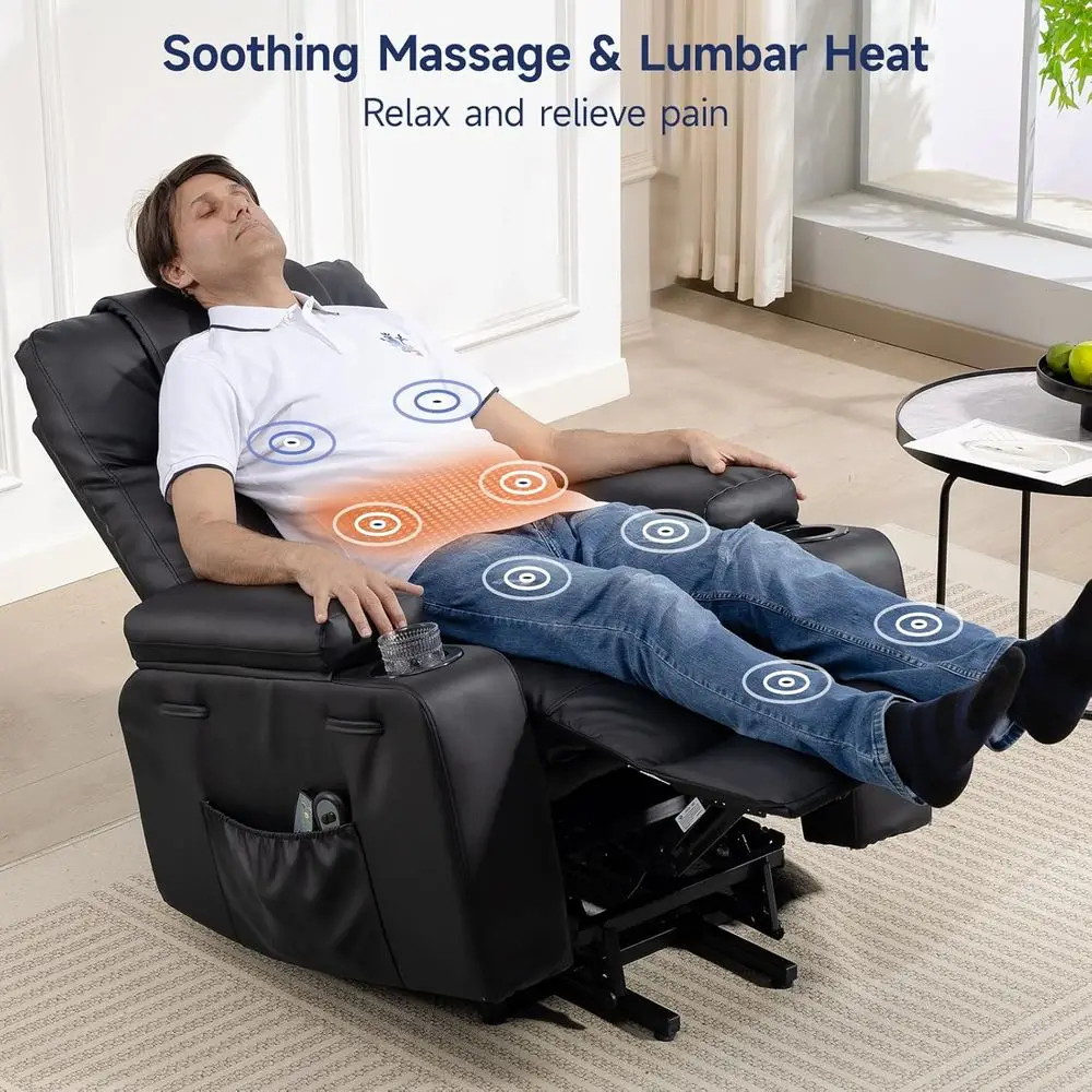 Sillón reclinable eléctrico para personas mayores con masaje y calor, 160 °   Sillón Reclinable Eléctrico Ajustable de Cuero PU con Control Remoto y Portavasos