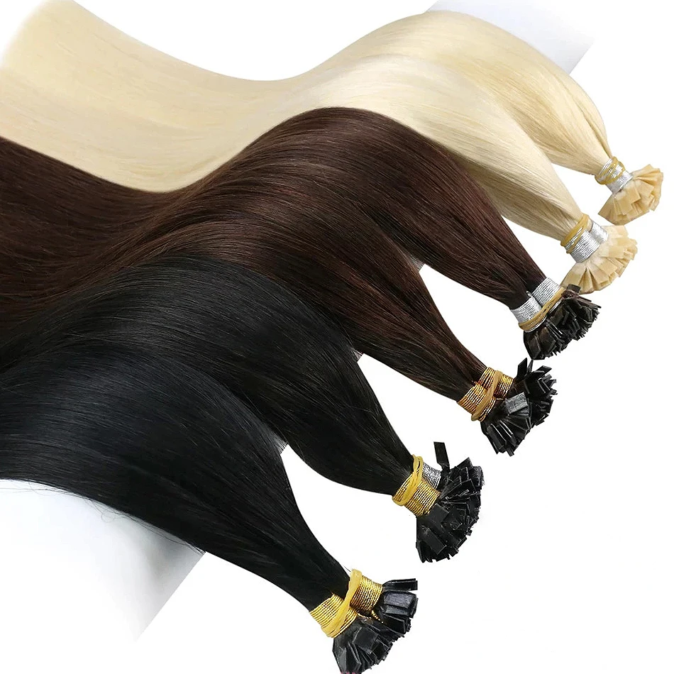 Extensiones de cabello humano Remy, pelo liso de queratina de fusión, punta plana hecha a máquina, 0,8 g/ps, multicolor, 18-30 pulgadas