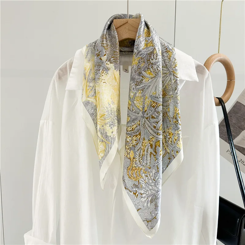 100% Mulberry Silk Scarf Women Square Accurate Hem Bandanas Top Accessories Square Head Neck Shawls Scarves Foulard Female 65cm