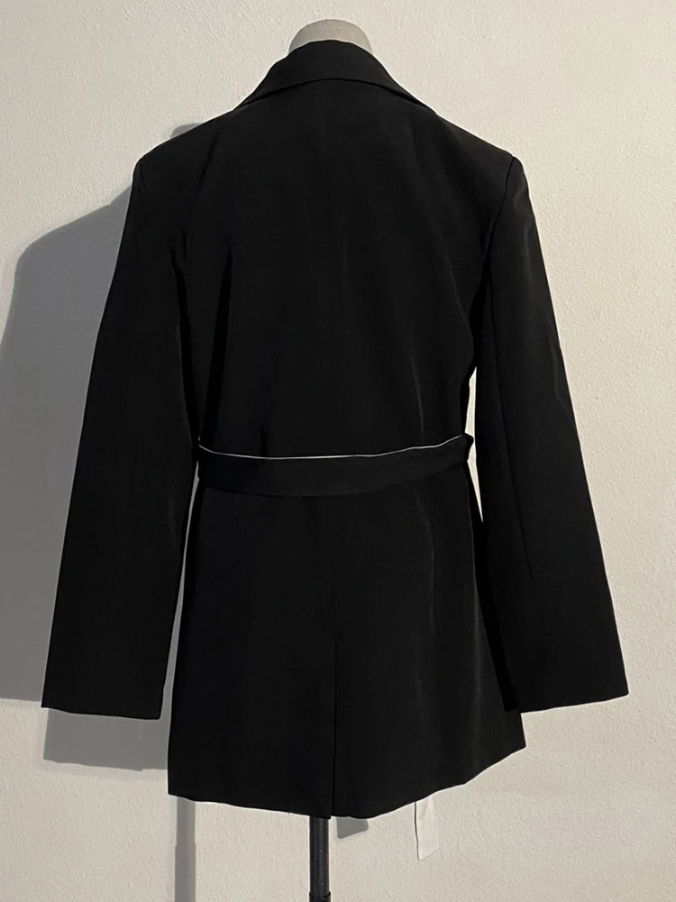 EAM-Blazer de poche noir à manches longues pour femmes, veste couvertes à revers, mode marée, printemps, automne, 2024, 1S39401