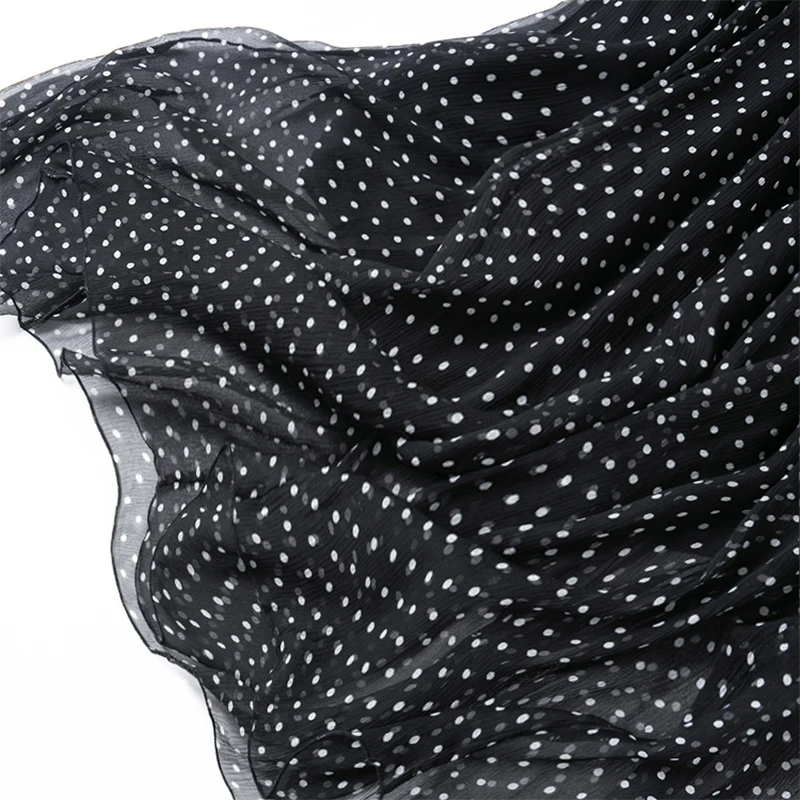 Gonna di seta da donna 100% seta di gelso Punti neri Stampati Gonna lunga tipo con fodera in seta Summer Beach Orlo grande Office Lady M1241