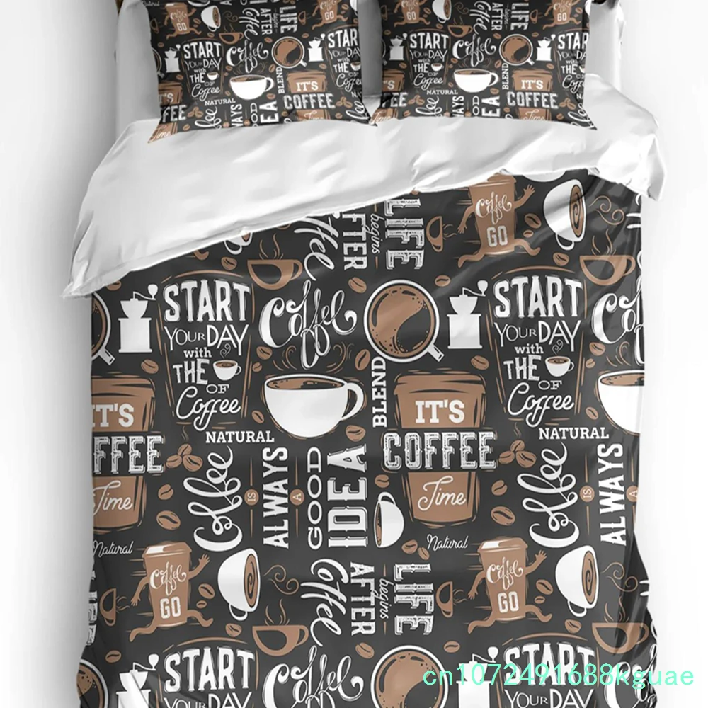 Coffee Coffee Beans Coffee Cup 3pcs Bedding Set For Double Bed Home Textile Duvet Cover Quilt Cover Pillowcase