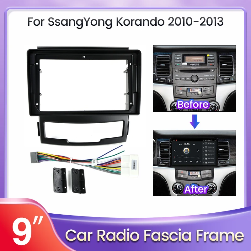 For SsangYong Korando Actyon 2010 2011 2012 2013 Android Radio Dashboard Panel Fascia Frame Power Cord Adapter Car Accessories