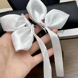 2pcs Sweet Bows Hair Clips Women White Ribbons Ponytails Clip Girls Cute Headwear Fashionable Korean Style Hairgrips Hairpins