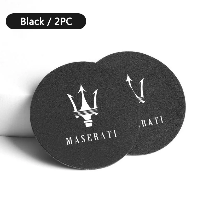 2pcs Leather Car Non-slip Cup Pad Water Cup Coaster For Maserati Quattroporte Spyder Levante Coupe GranTurismo Auto Accessories