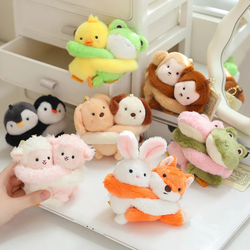 

Cute Hugging Animal Doll Keychain Cartoon Little Monkey Couple Hug Plush Pendant Girlfriend Birthday Gift Kids