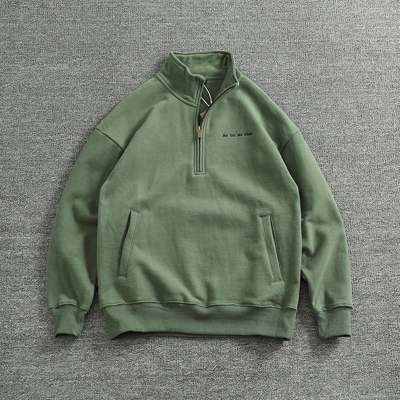 

Мужская толстовка на флисовой подкладке 500 г, утепленная, в стиле ретро, на молнии, с открытым воротником, повседневная верхняя одежда, модные прямые брюки из стираного хлопка