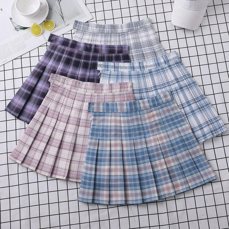 Plaid Skirt Pleated High-Waist Women's 2024 Summer A-Line Korean College Style School Girls Eam Dance Clothing Mini Short Skirt