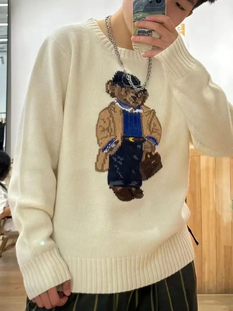 

Sweater Unisex 2024 Autumn/Winter New Casual Warm Teddy Bear Pattern Pure Cotton Top Sports Shirt Base Romantic Women's Clothing