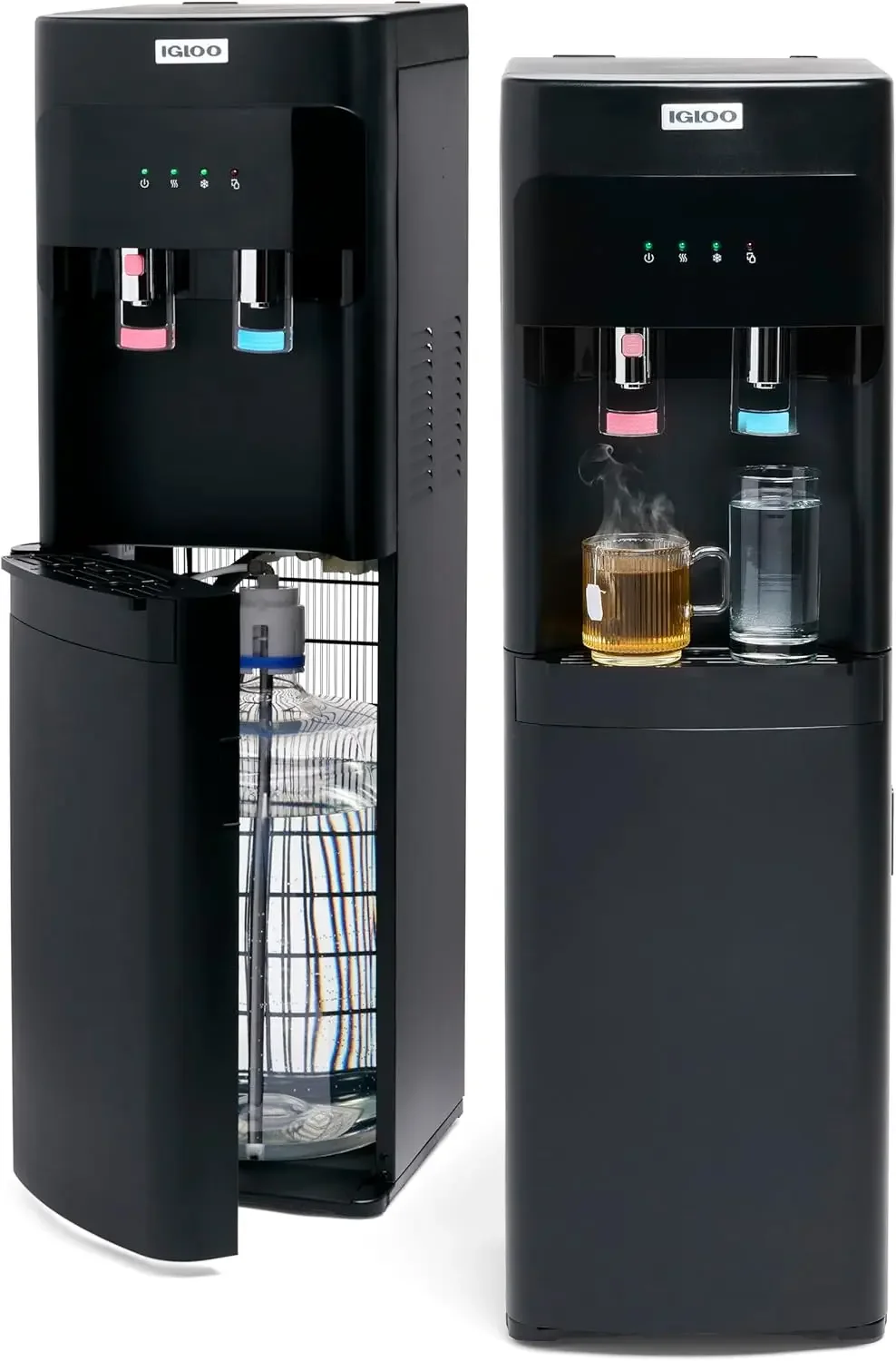 Hot and Cold Water Cooler Dispenser - Holds 3 and 5 Gallon Bottles - 2 Temperature Spouts with Dispensing Paddles - Easy No-Lift