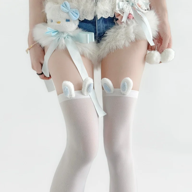Japanische Overknee-Strümpfe für Damen mit Hasenohren, dünne, transparente Lolita-Langsocken, süße, ästhetische Overknee-Strümpfe zum Anpassen an Kleider