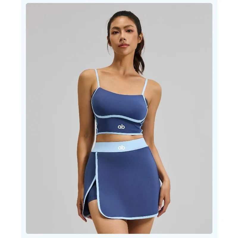 Halter Neck Sports Bra Tennis Skort Set Stylish Workout Outfit for Yoga Tops Tennis Outdoor Activity Women's Sports Fitness Set