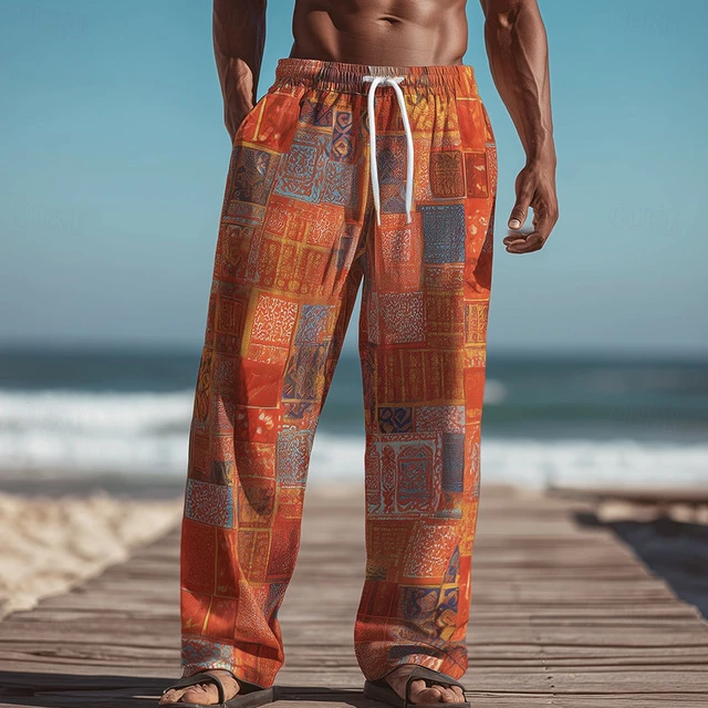 Summer Fashion Retro Ethnic Tribal Bohemian Style 3D Printed Sports And Leisure Straight Leg Pants Street Men's Loose Pants