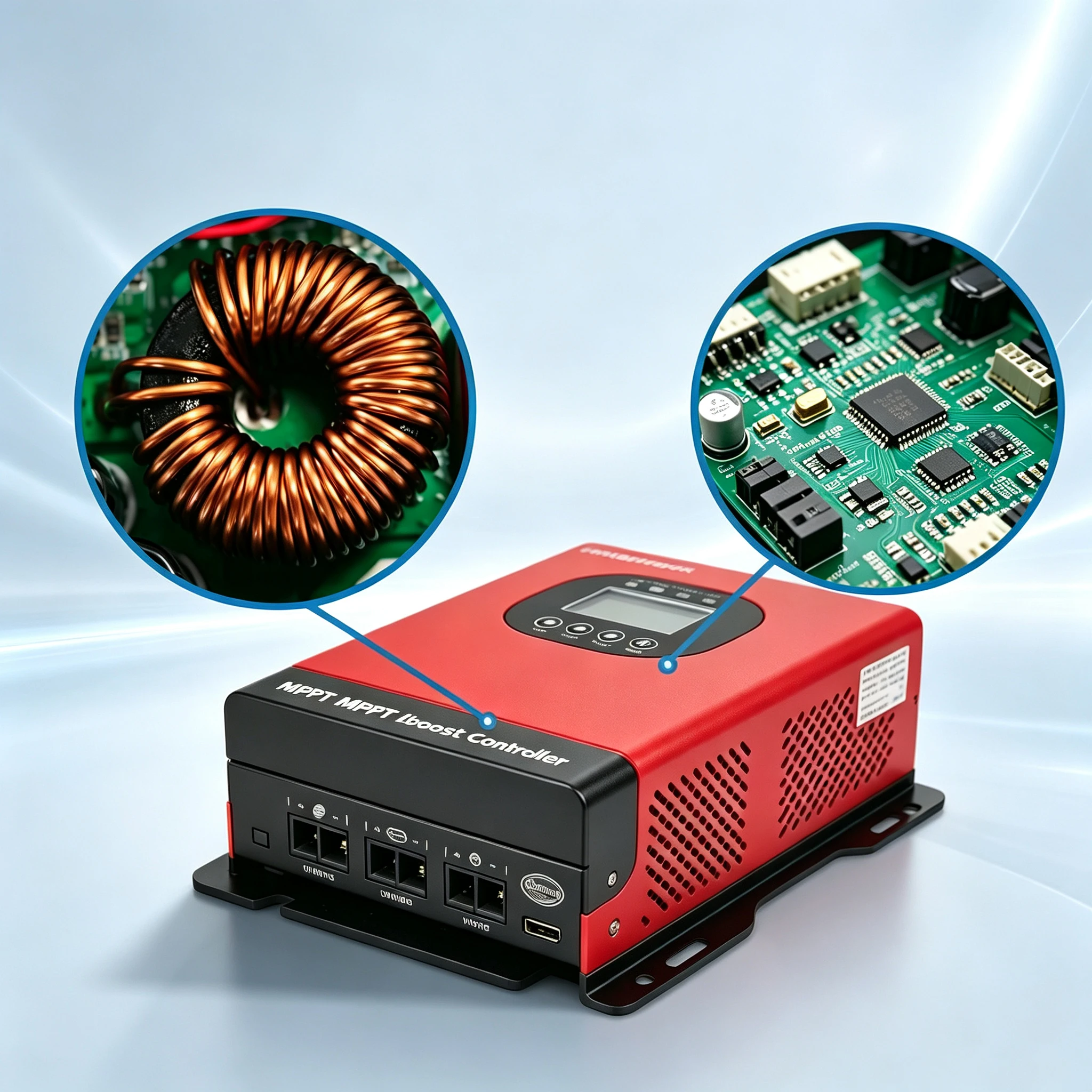 Regolatore di potenza solare per sistemi off-grid, ventola di raffreddamento, pannello solare, controller di carica per diverse batterie di accumulo, sistema di energia solare domestico.