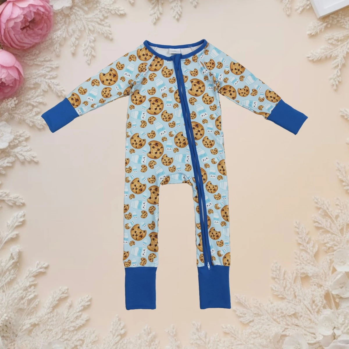 

Baby Boy Long Sleeve Romper Jumpsuit Crewneck Zipper Pant Milk Cookies Christmas Infant Toddler Kids Newborn Cute Soft Fashion