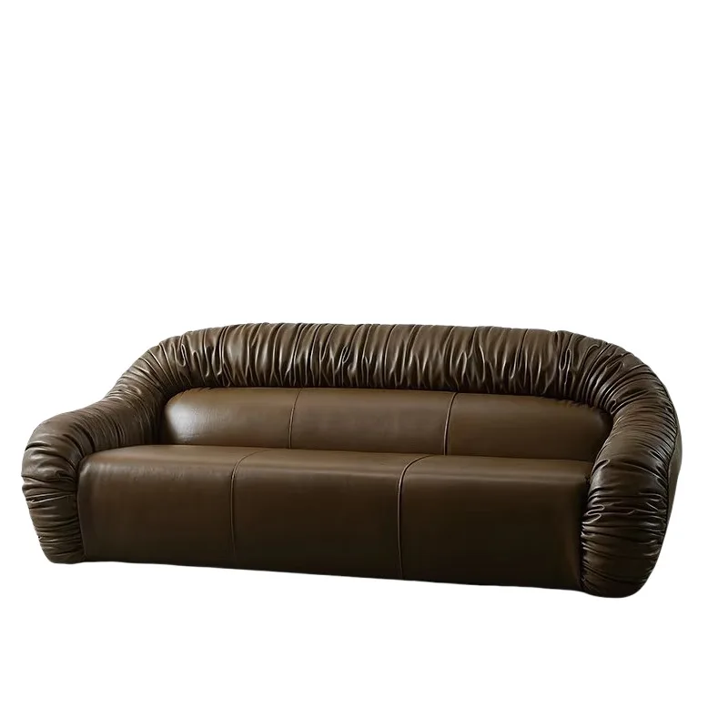 

Designer retro style three-seater leather small apartment living room oil wax leather sofa