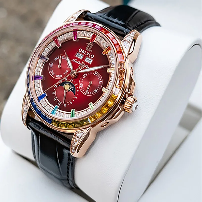 mens multifunctional automatic mechanical watch 316 stainless steel case perpetual calendar 50m waterproof 41mm diameter watch
