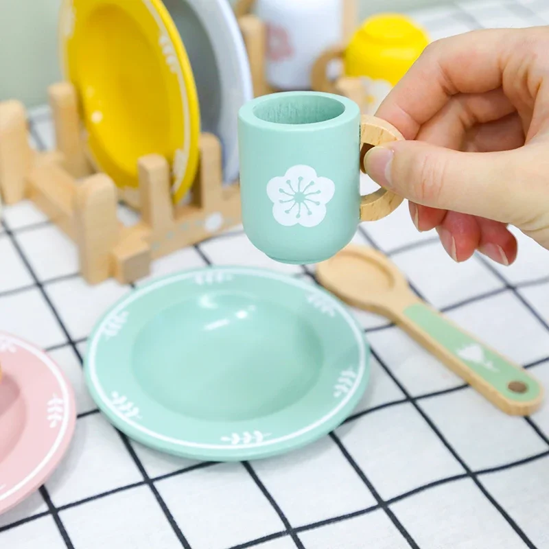 Cucina in legno per bambini Giochi di finzione Set Piatti di simulazione Montessori Piatti Accessori Set da gioco da cucina Giocattolo per bambini dai 3 anni in su