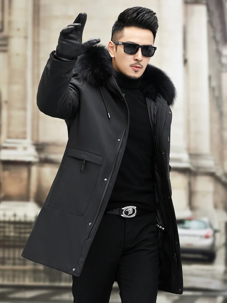 Winter New Parka Men's Fox Fur Collar Fur Integrated Detachable Mink Rabbit Fur Liner Large Size Coat