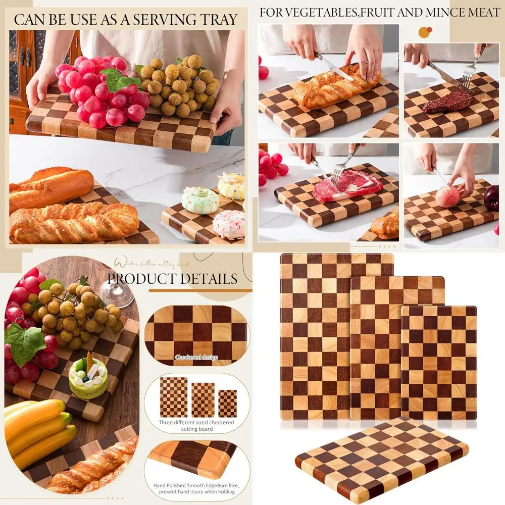 

Set of 3 Acacia Wood Cutting Boards, 1 Inch Thick, Multi-Size for Kitchen Prep and Serving