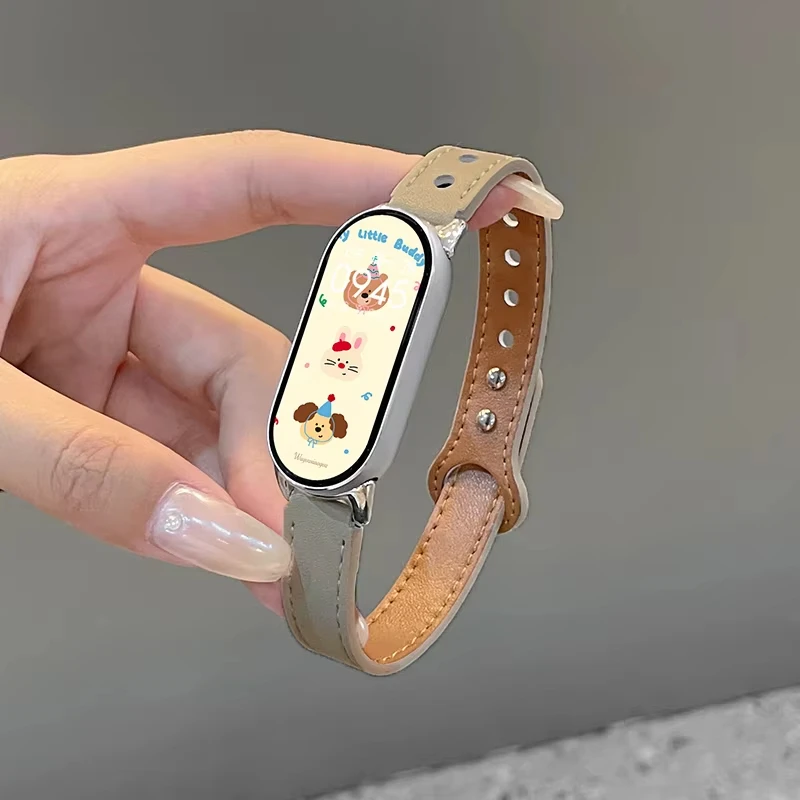 Atmungsaktives Lederarmband für Xiaomi Mi Band 10 9 8 NFC Uhrenarmbänder Zubehör Elegantes Armband Correa Xiaomi Smart Band 8 9 10 – Detail 7