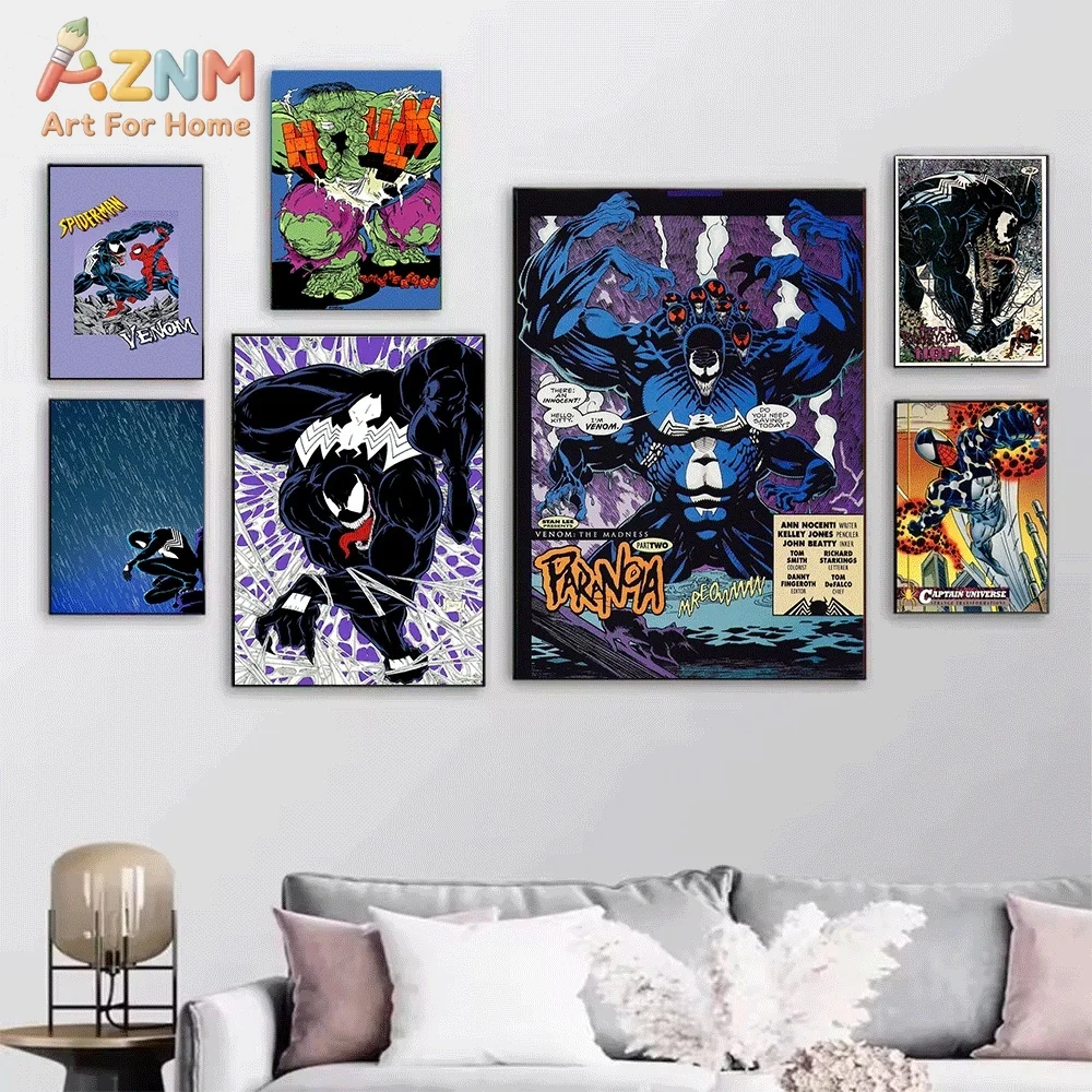 Venom Symbiote Classic Retro Comic Art Canvas Wall Art Print Poster Unframed Canvas Painting Home Living Room Bedroom Wall Dec