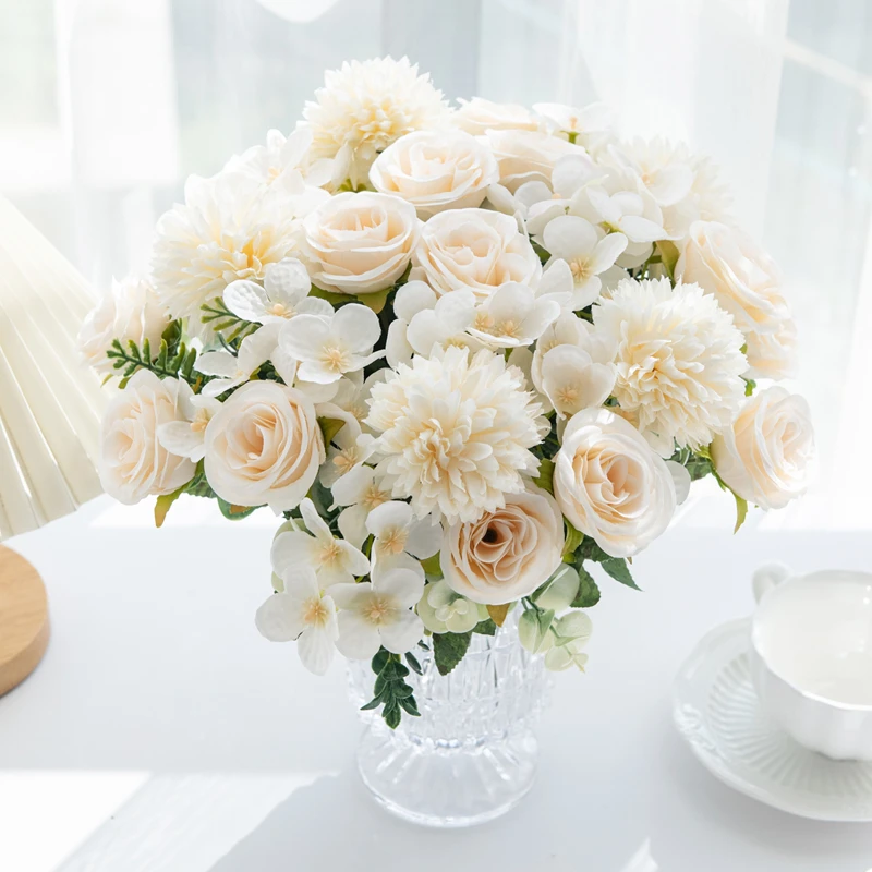 Künstliche Blumen Rose Chrysantheme Seide Brautstrauß Hochzeit Outdoor Bogen Festival Home Zimmer Vase Tisch Diy Geschenk Dekoration – Detail 7