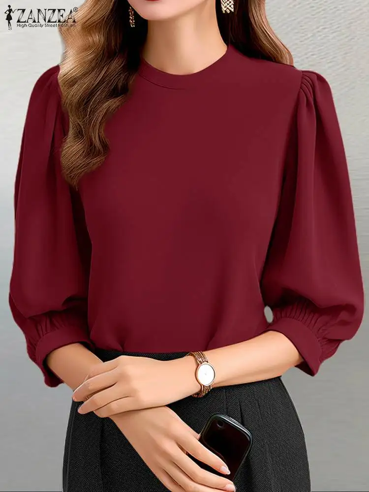 ZANZEA-Blusa holgada informal para Mujer, camisa de manga farol con cuello redondo, Túnica elegante para fiesta, verano, 2024