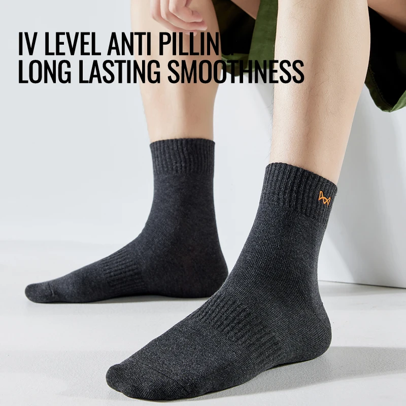 MiiOW Antibacterial Anti Odor Crew Socks 100% Pure Cotton Socks Men Business Dress Long Sock Solid Color Breathable Sport Sock