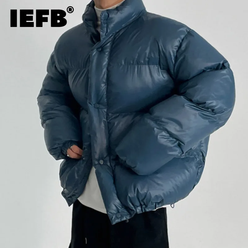 IEFB Stand Neck Cotton Coat Winter Men's Short Warm Padded Jackets Korean Loose Solid Color Versatile Clothing Trend New 9C3206