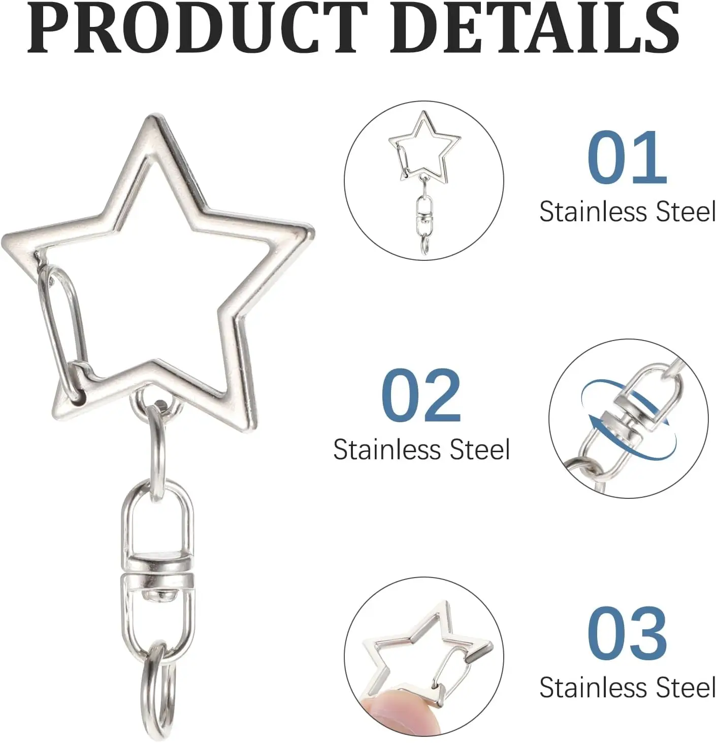 20/40/60er Set Sternförmige Federkarabiner-Schlüsselanhänger mit Biegering, Metall-Drehverschluss, Hängeschnalle für Schmuckherstellung, Taschen und Geschenke – Detail 2