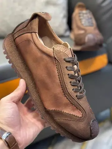 Vintage Herr Äkta Läder Utomhus Löparskor Snörning Lågskurna Skateboard Sneakers Atlet Träning Jogging Sportskor 10 best sales vintage Havana-sneakers - №4