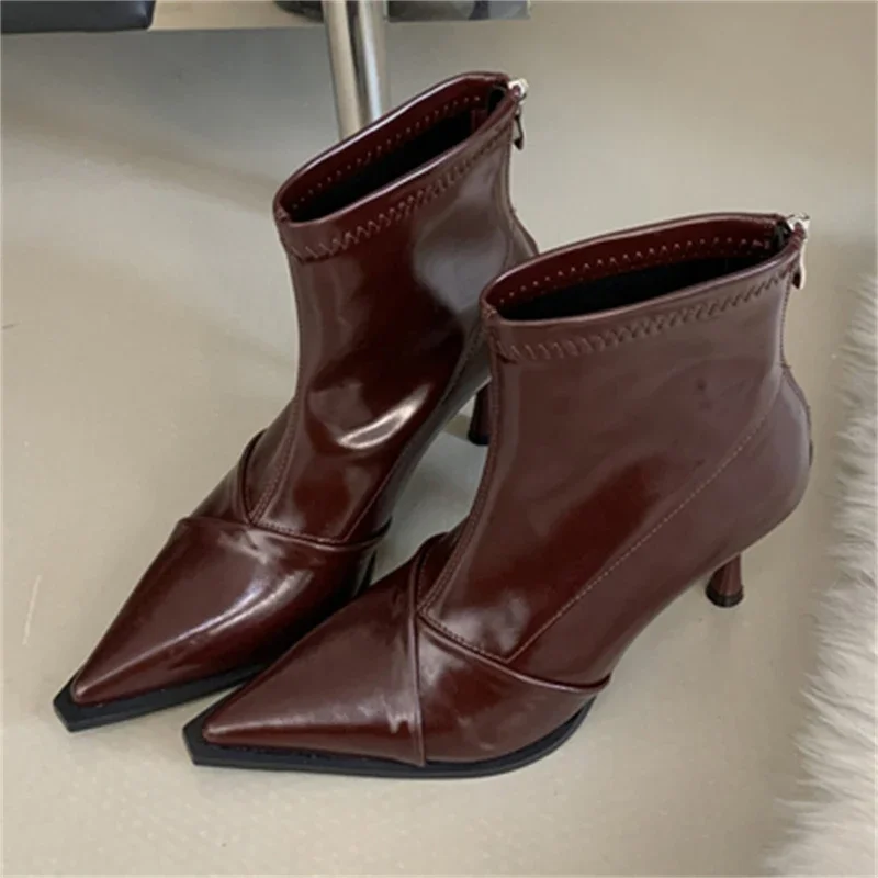 

Eilyken/Новые модные женские ботильоны с острым носком, осенне-зимняя женская обувь на тонком высоком каблуке с молнией для свадебной вечеринки
