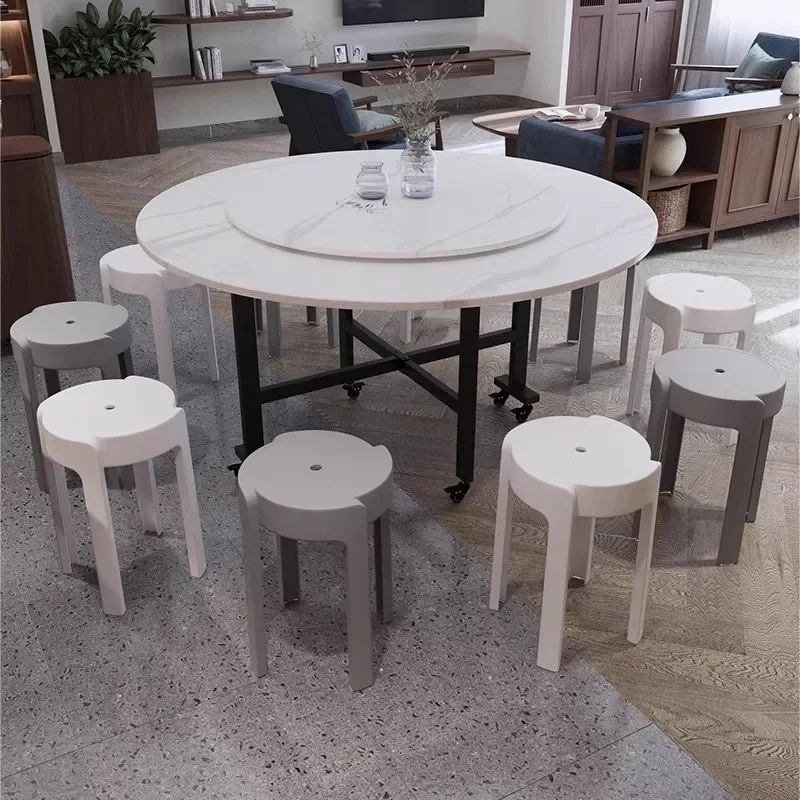 طاولة طعام قابلة للطي، شقة صغيرة، طاولة من خشب الجوز الأسود، ثلاثة أضعاف، طاولة مستديرة كبيرة متحركة تتسع لـ 10 أشخاص، أكل مستدير #4