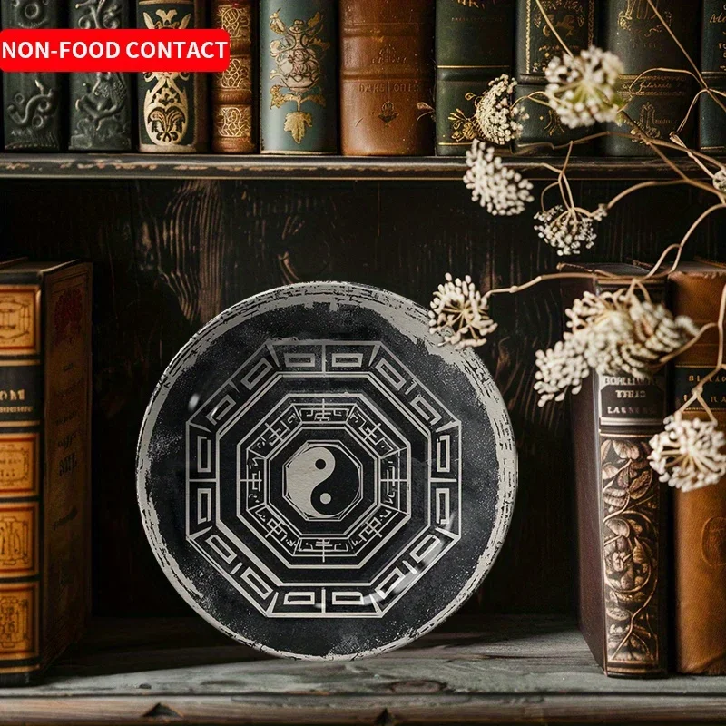 1pc Yin Yang Ceramic Decorative Plate - Black & White Symbolic Balance, Non-Food Contact Safe Tabletop Decor for Home, Office,
