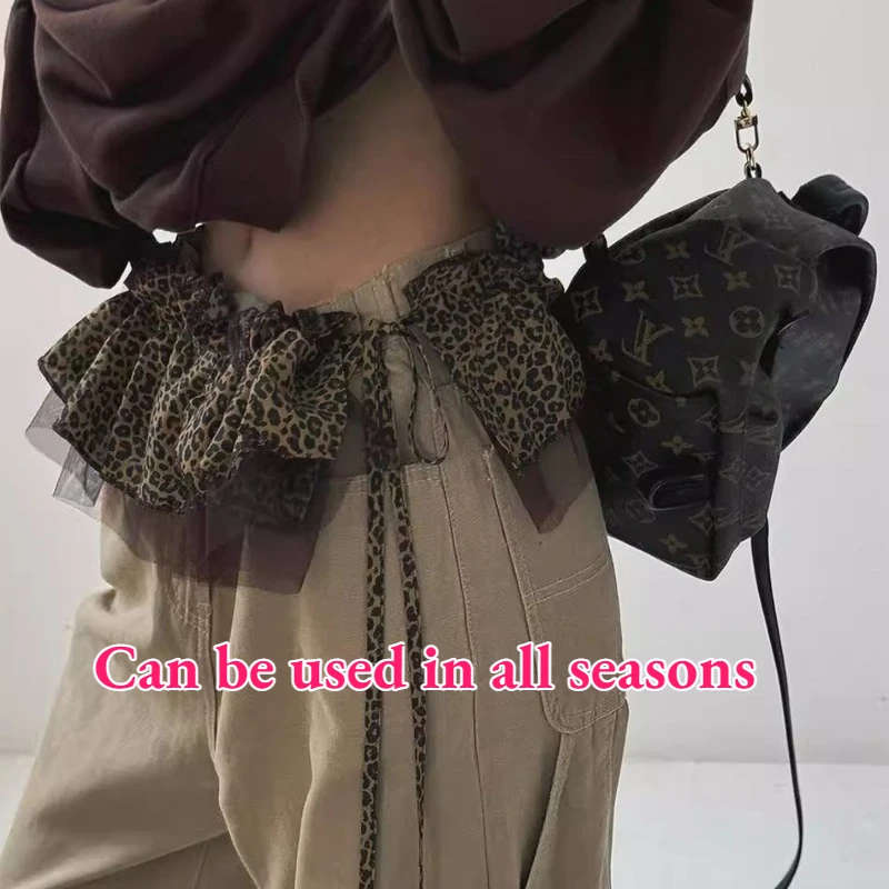 2025 nuevos accesorios de ropa estampado de leopardo con cordones gasa apilada cinturón de abrigo con sello de cintura corta para mujer