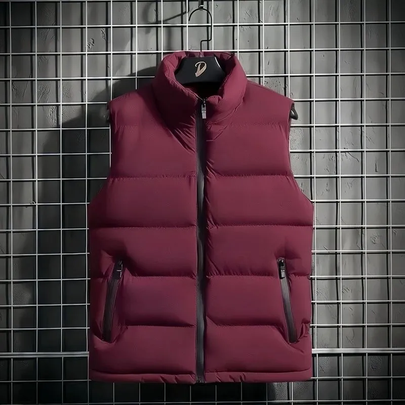 Thickened Fleece Casual down Vest Men's Autumn Winter Stand Collar Loose Outerwear Resistant to Wear And Dirt Youth Fashion
