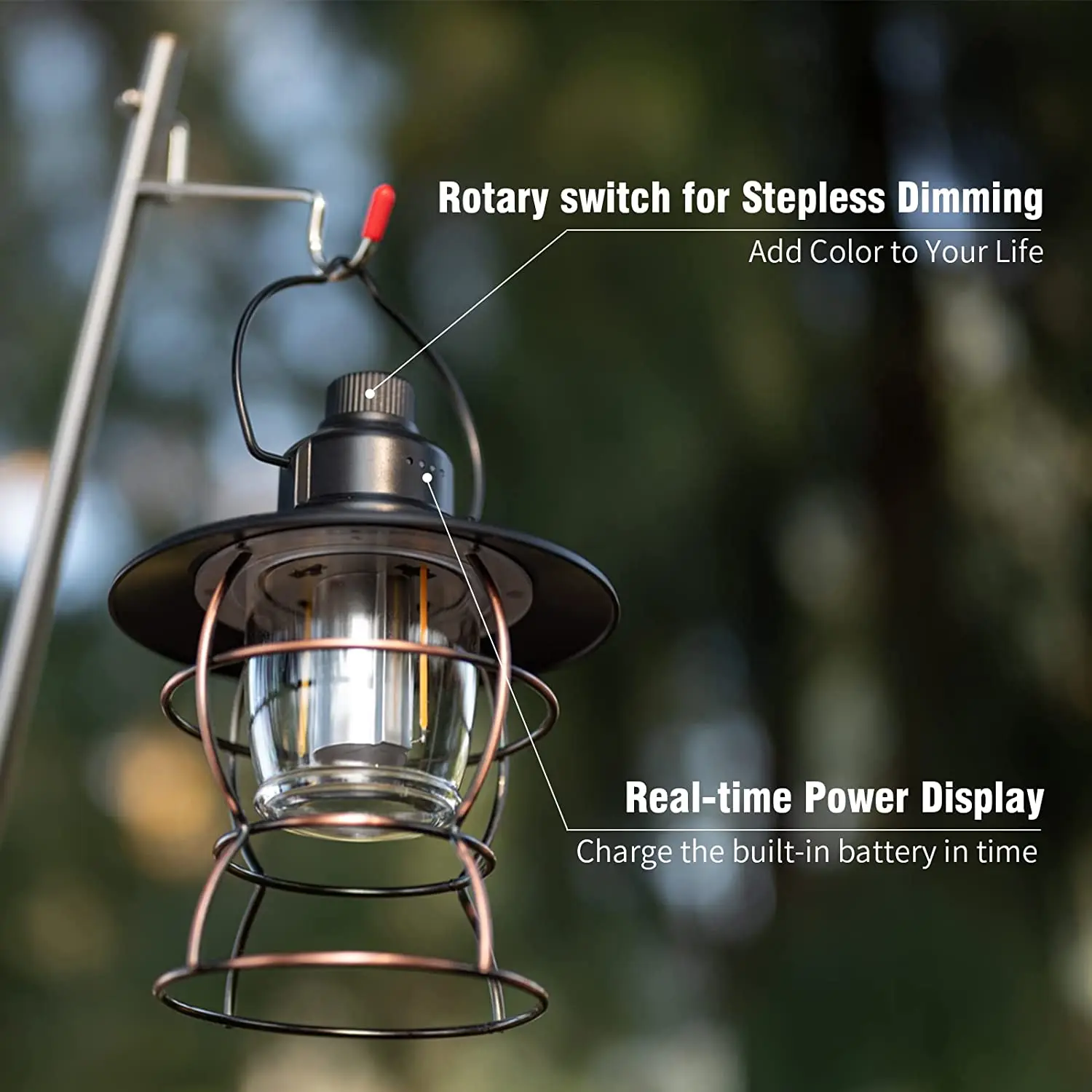 IPX4 Waterproof Outdoor Portable Rechargeable Led Rechargeable Vintage Retro Metal Hanging Camping Lantern Dimmable Torch Lights