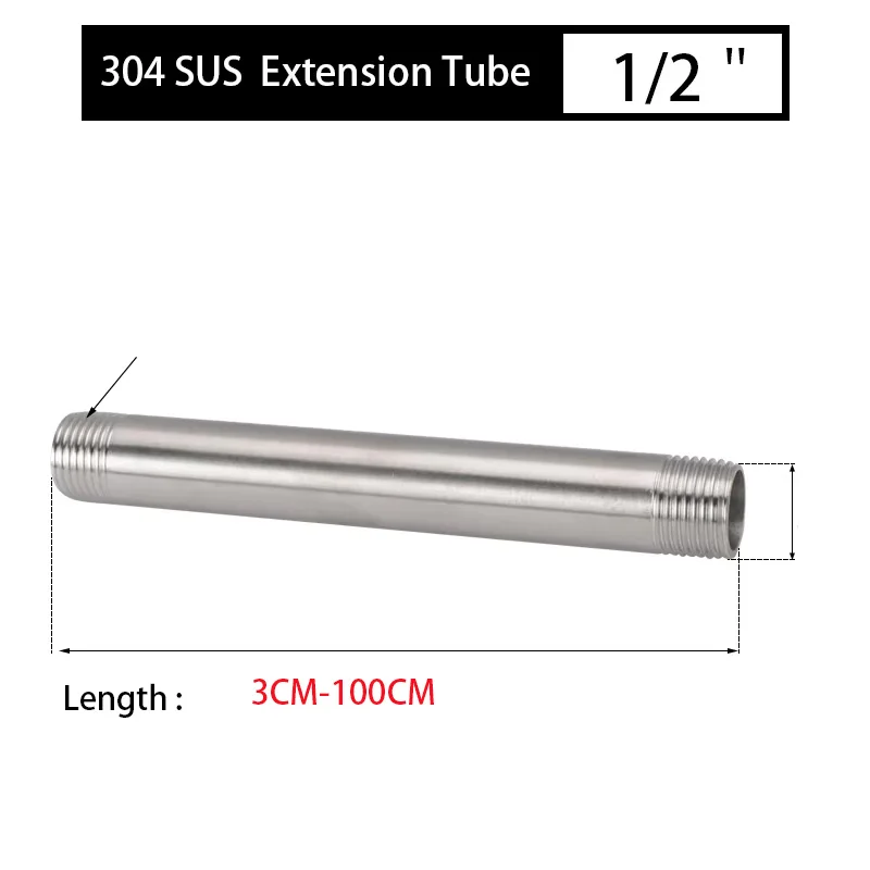 

Length 100/150/200/300mm 1/4" 3/8" 1/2" 3/4"-2” BSP Male Thread Long Nipple 304 Stainless Steel Pipe Fitting Connector Adapter