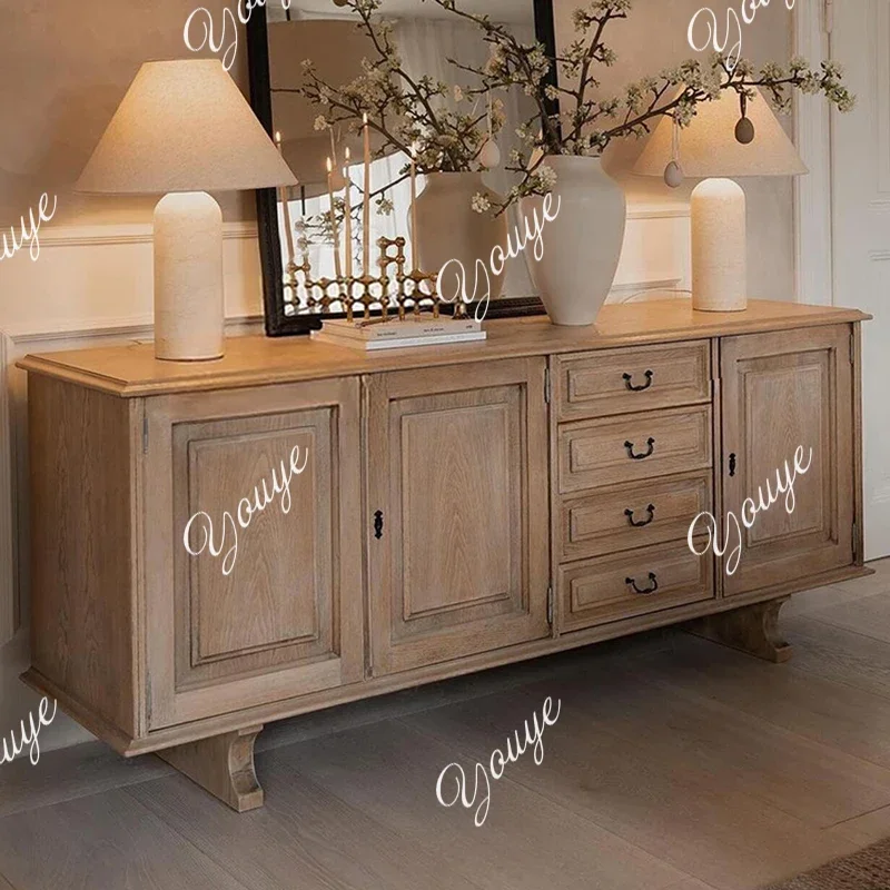 

J Living Room Cabinet French Vintage Solid Wood Storage Cabinet Ash Wood Distressed TV Cabinet Dining Side Large Living Room Can