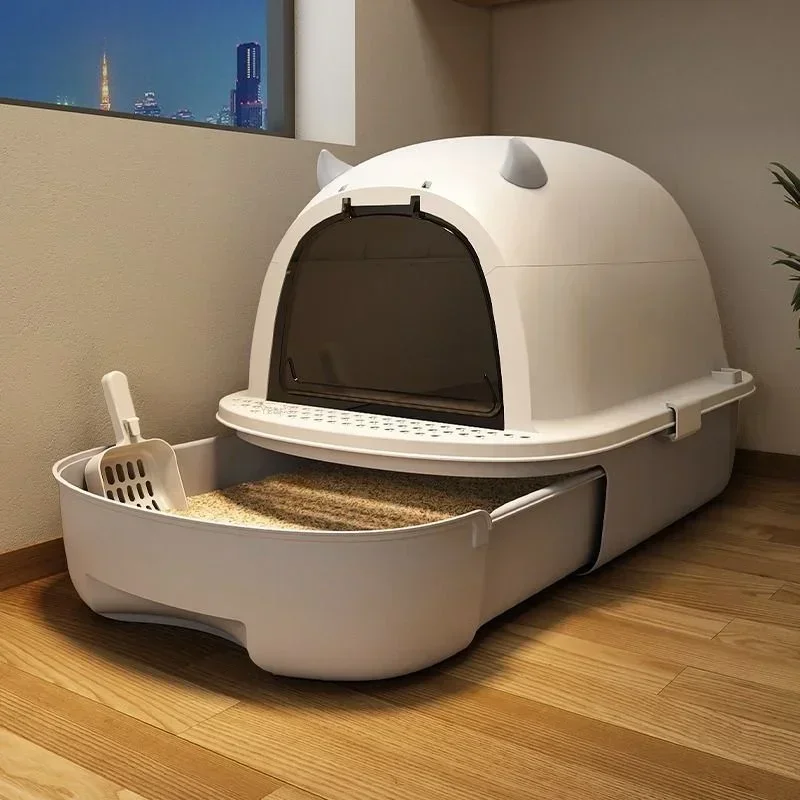 Large Capacity Anti-odorant Cat Litter Box Plastic Anti-Splash Cats Toilet Drawer Open Style Completely Enclosed Pet Sandbox