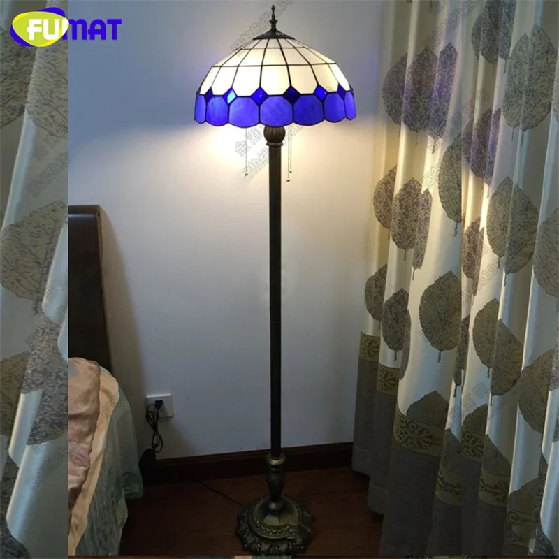 FUMAT Tiffany style stained glass 16 inch Mediterranean retro floor lamp for bedroom study living room hotel LED decor lamp