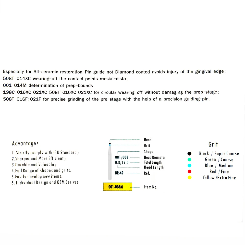 210 Type Sample Booklet Of Dental Diamond Burs Drill With Box Dia.1.6mm For High Speed Handpiece