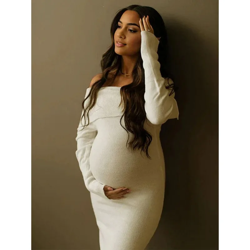 

Платья для фотосессии беременных, трикотажное платье с открытыми плечами, белое облегающее платье для фотосессии в студии беременности