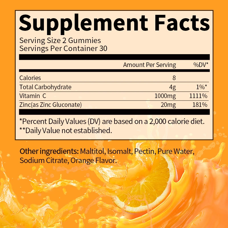 Compound Vitamin C+Zinc Gummies Immune System Support & Skin Health & Antioxidant Vitamin C Dietary Supplement