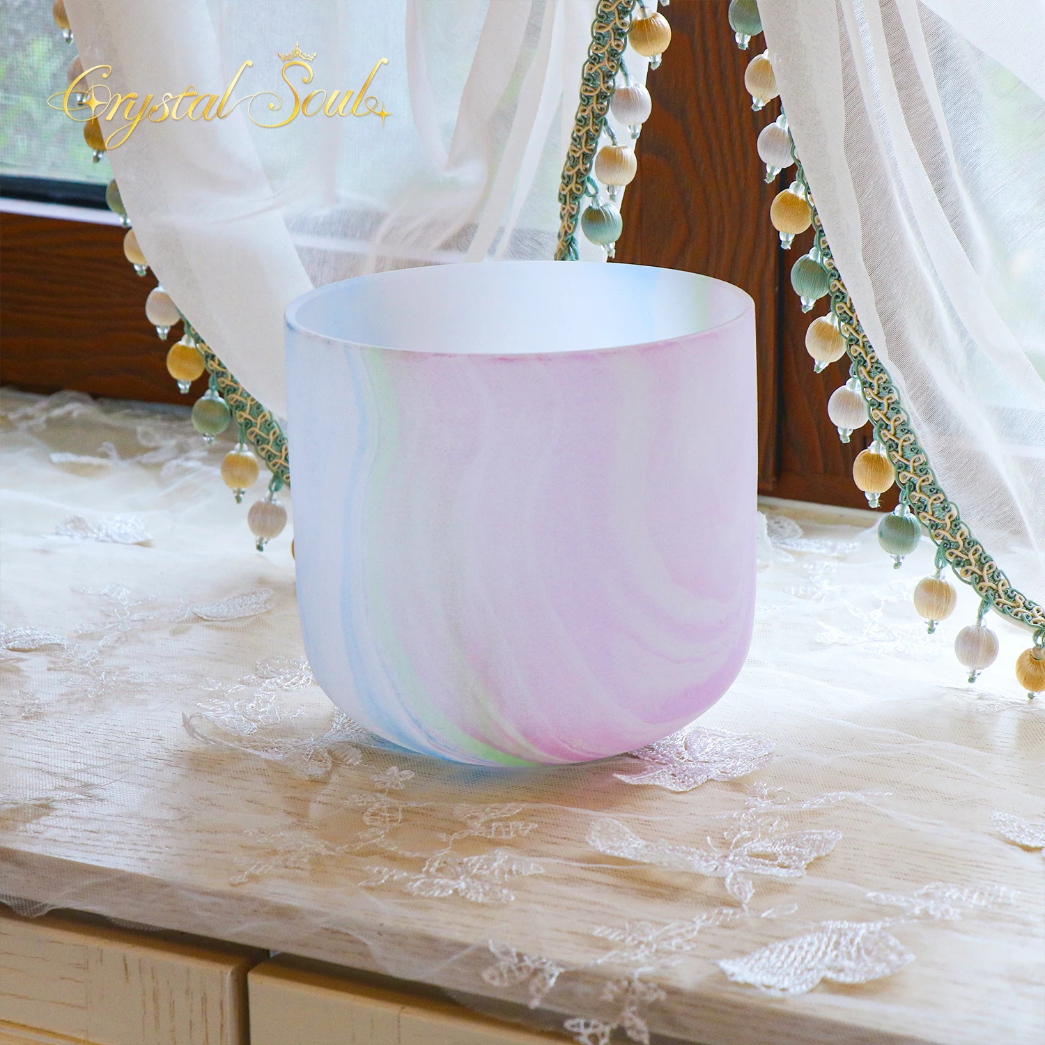 Crystal Soul Exclusive Design of pink ReiKi Frosted Crystal Bowl Source Factory Supports Customization